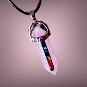 New Rose Quartz Crystal Chakra Pendant on Black Chain
